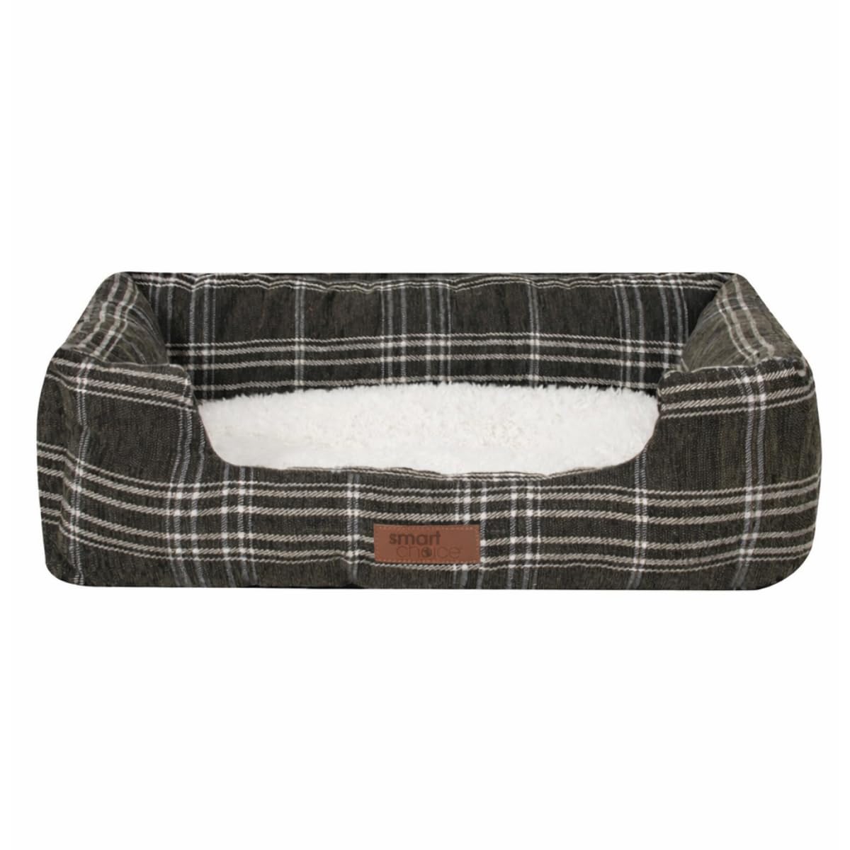YöL Green Plaid Dog Bed Small 46 x 36 cm Cotton Twill Pet Bed with High Walls, Anti Slip Base, Fixed Cushion, Machine Washable Comfortable Puppy Bed with Recycled Filling