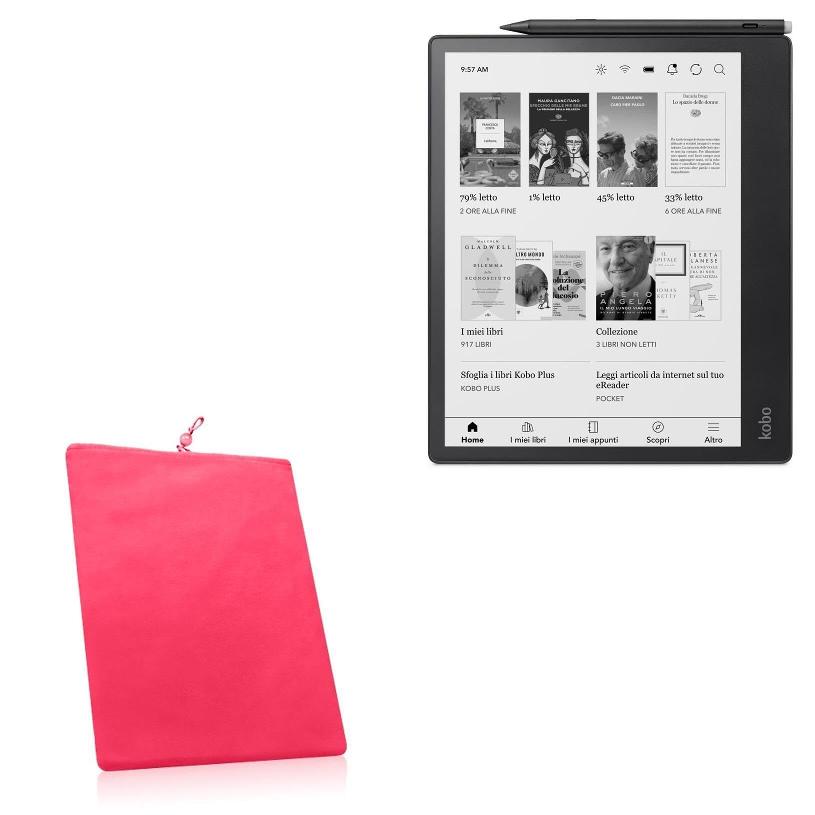 BoxWave Case Compatible with Kobo Elipsa 2E - Velvet Pouch, Soft Velour Fabric Bag Sleeve with Drawstring - Cosmo Pink