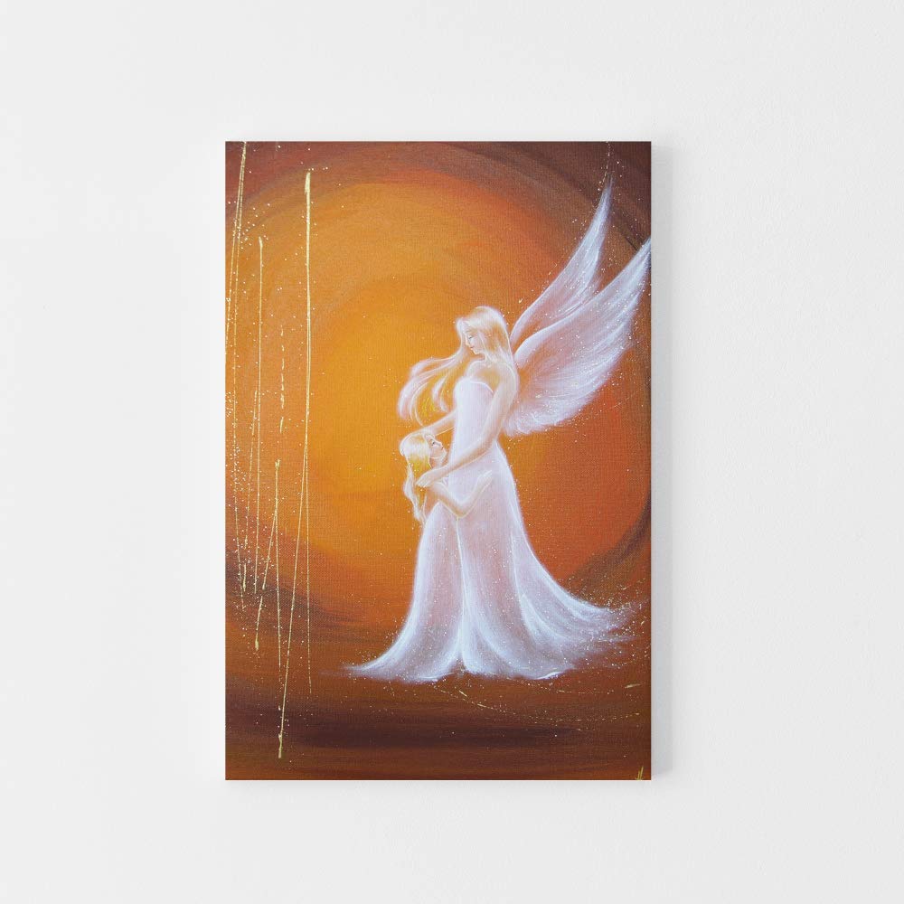 Henriettes-ART Anioł prezent na chrzest, prezent dla gości z okazji chrztu lub narodzin, obraz anioła stróża na płótnie (40 x 60 cm)