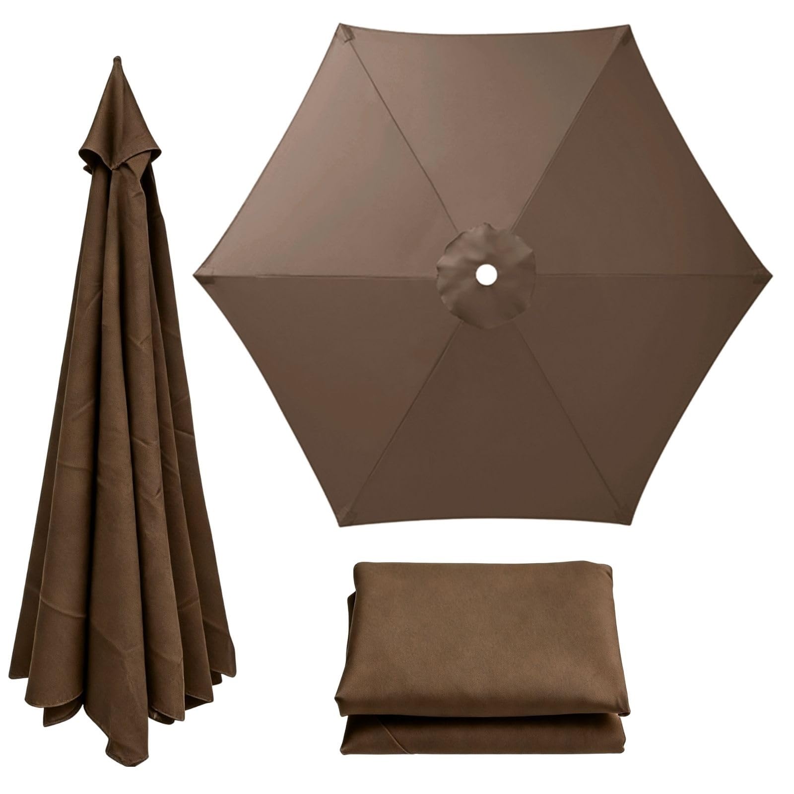 Patio Umbrella Replacement Canopy 6 Ribs Canopy Only Fits 2m 2.15m 2.3m 2.5m 2.7m 2.8m 3m Beige Khaki Blue Dark Green and 20+ Colors UV Protected Waterproof Fabric Top(Dark brown,2m/6.6ft)