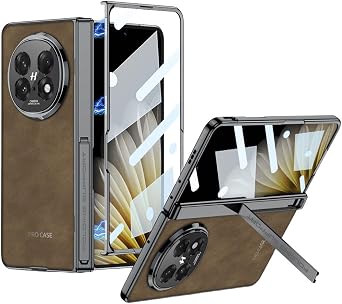 Nubuck Folding Phone Case for Oppo Find N5, Protective Cover with Alloy Adjustable Bracket, Screen Film Magnetic Hinge Brown