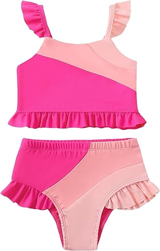 Mioglrie Toddler Baby Swimsuit Girl Summer 2 Piece Girl Bathing Suit Beach Girls Color Block Bikini Swimwear 2T-6T