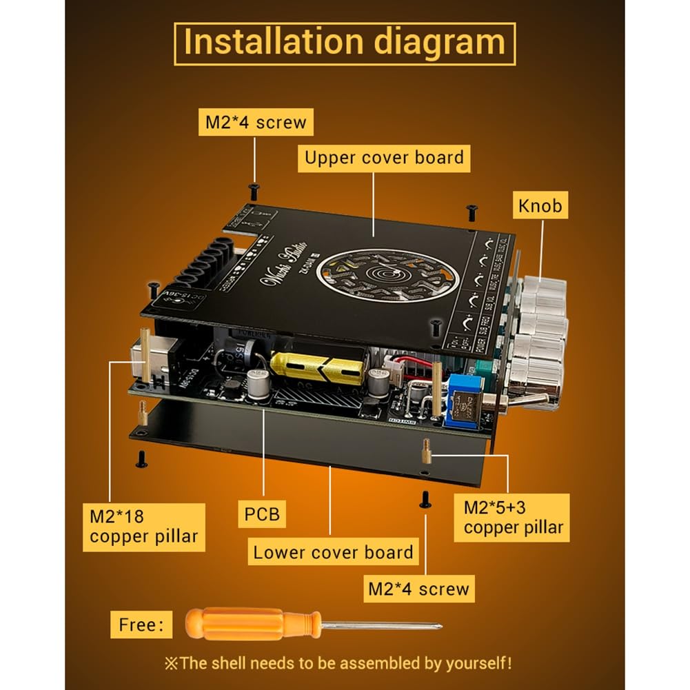 Dam L1 Carte d'amplificateur de puissance Bluetooth stéréo 2 x 220 W + 350 W Bluetooth 5.0 Module amplificateur de puissance numérique B