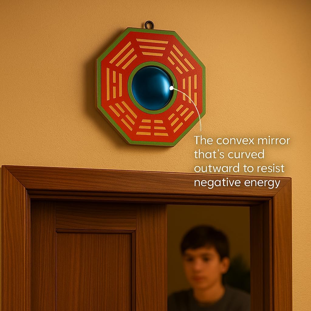 Fengshui Bagua (Pakua) Convex Wooden Mirror for Positive (Chi) Energy Main Door Home Office Shop Wall Hanging Decor Small Multicolor