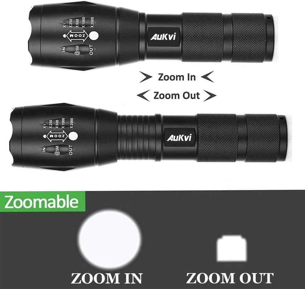 3-Color-Light Flashlight Tactical Flashlight with Red Green Filter Zoom 2000 lumens 5 Modes Waterproof Flashlight