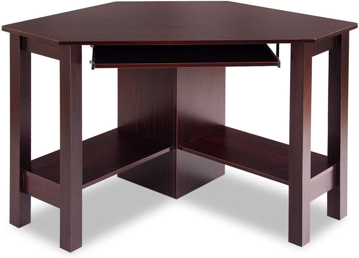 Desk with Drawer Computer PC Table Study Office Room Brown Wooden Corner