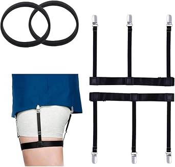 Shirt Stays 1 Pair, Elastic Adjustable Shirt Holders Keep Shirt Tucked In Trousers, Shirt Collar Stiffeners for Man, Woman Shirt Suspenders Tuckers with Non-Slip Heavy Duty Clips