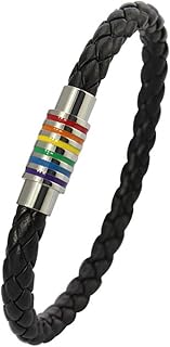 Titanium Stainless Steel Rainbow LGBT Pride Bracelet Handmade Braided LGBTQ Pride Bracelets PU Leather Weave Plaited Wristband Jewelry