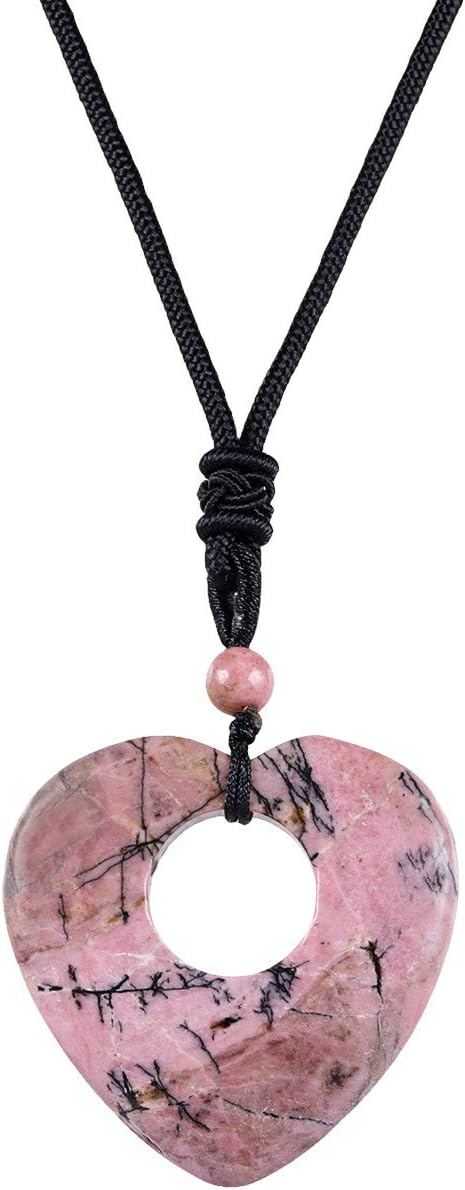 TUMBEELLUWA Crystal Heart Gemstone Pendant Necklace for Man for Women, Natural Healing Crystal Stone Pendant with Chain Adjustable