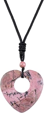 TUMBEELLUWA Crystal Heart Gemstone Pendant Necklace for Man for Women, Natural Healing Crystal Stone Pendant with Chain Adjustable