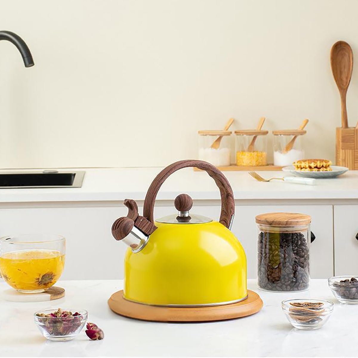 Tea Kettle for Stove top, Food Grade Stainless Steel Teakettle Teapot with Cool Touch Ergonomic Handle for Home & Kitchen