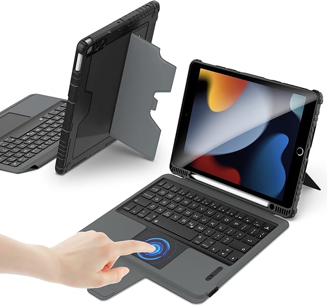 Nillkin iPad 9th Generation Keyboard Case 10.2" with Track Pad, Detachable Kickstand, Pencil Holder, Slide Camera Cover Compatible with iPad 7th/8th/9th Generation Case with Keyboard (Black)