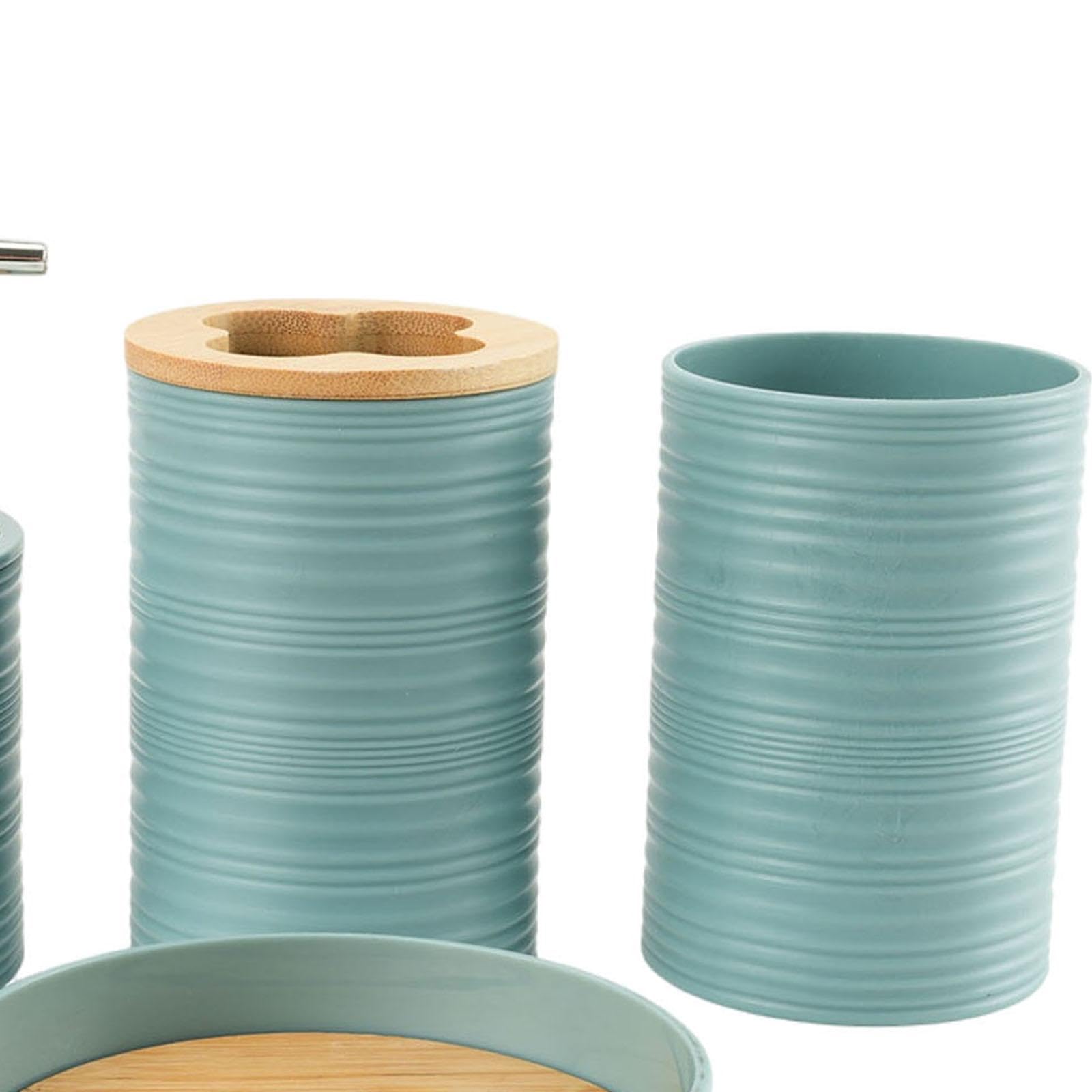 Set di 4 Accessori per Il Bagno, Set Completo di Accessori per Il Bagno, Decorazione per Il Bagno, Porta spazzolino Decorativo per mobiletto da, Blu
