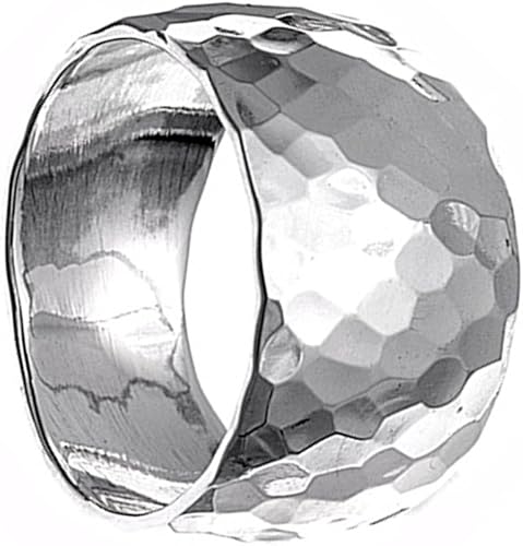 Miniatura 2 de Anillo de plata de ley para mujer grueso martillado al por mayor 925, 0.512in, tamaños 5-12