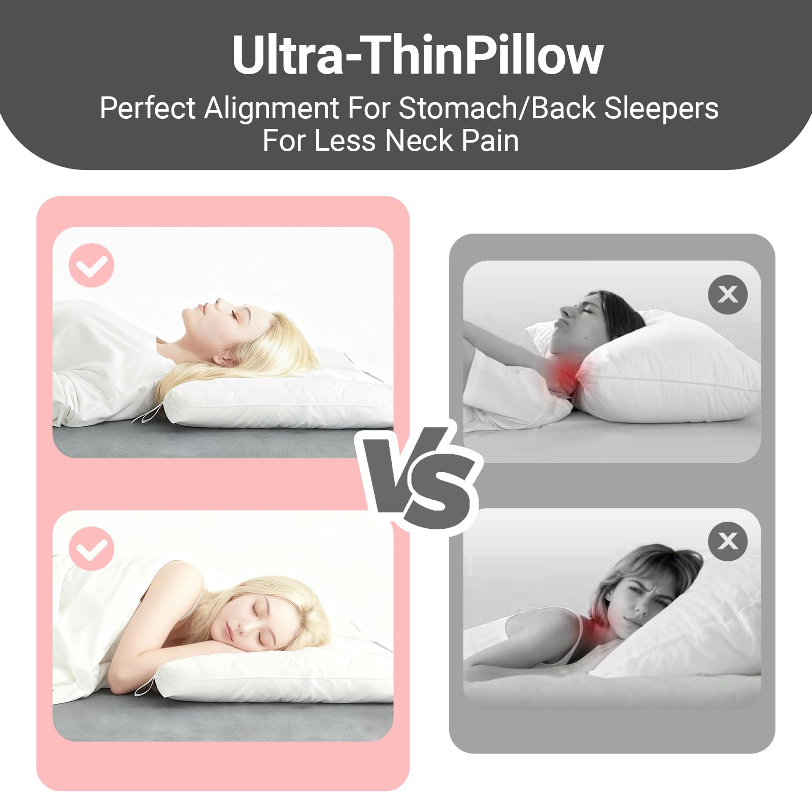 Cuscino Ultra Piatto Per Dormire, Alto 6 cm, Cuscino Sottile Per Chi Dorme Sulla Schiena e Pancia, Cuscino Basso Memory Foam per Dormire (Bianco, 65 x 40 x 6 cm)