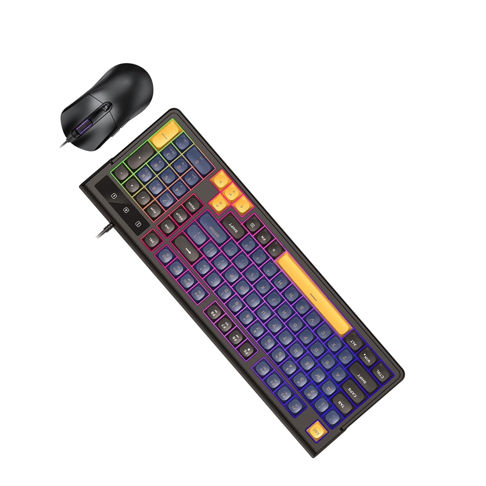 Ergonomiczna Klawiatura i Mysz do Gier z Podświetleniem RGB, Kolorowym Oświetleniem, Kompaktowym Układem, funkcją USB Plug and Play dla, MacOS (Niebieski czarny zestaw)
