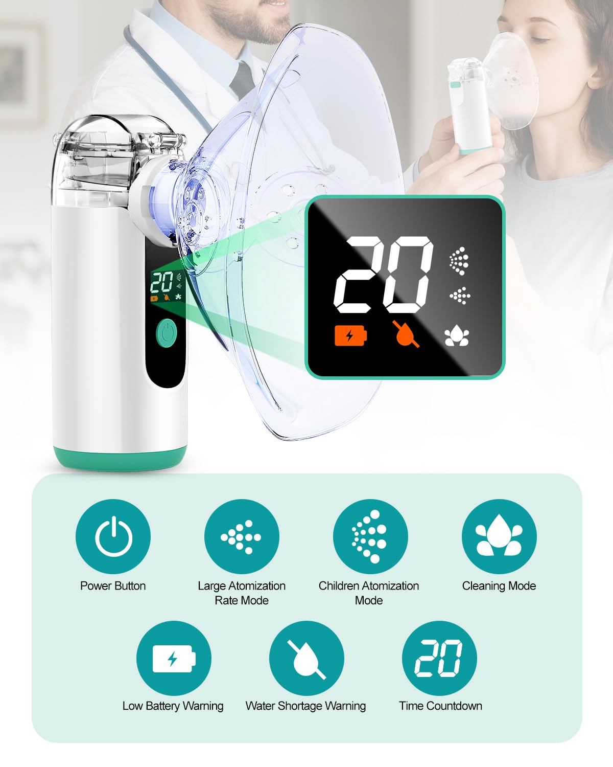 HITHINKMED Inhalateur Nébuliseur pour Adultes et Enfants, Aérosol portable silencieux aérosol silencieux, machine à aérosol à ultrasons adultes, 3 modes réglables, USB-C rechargeable avec affichage