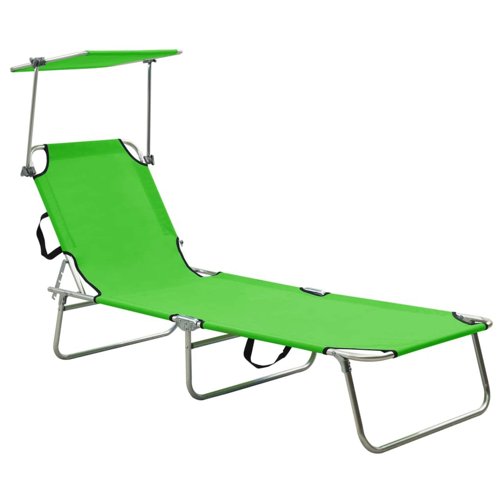 ZEYUAN Klappbare Sonnenliege mit Dach, Balkonliege, Gartenliege, Sonnenbett Outdoor, Gartenliegestühle, Freizeitliege, Strandliege, Gartenmöbel, Himmelsliege, Stahl Apfelgrün