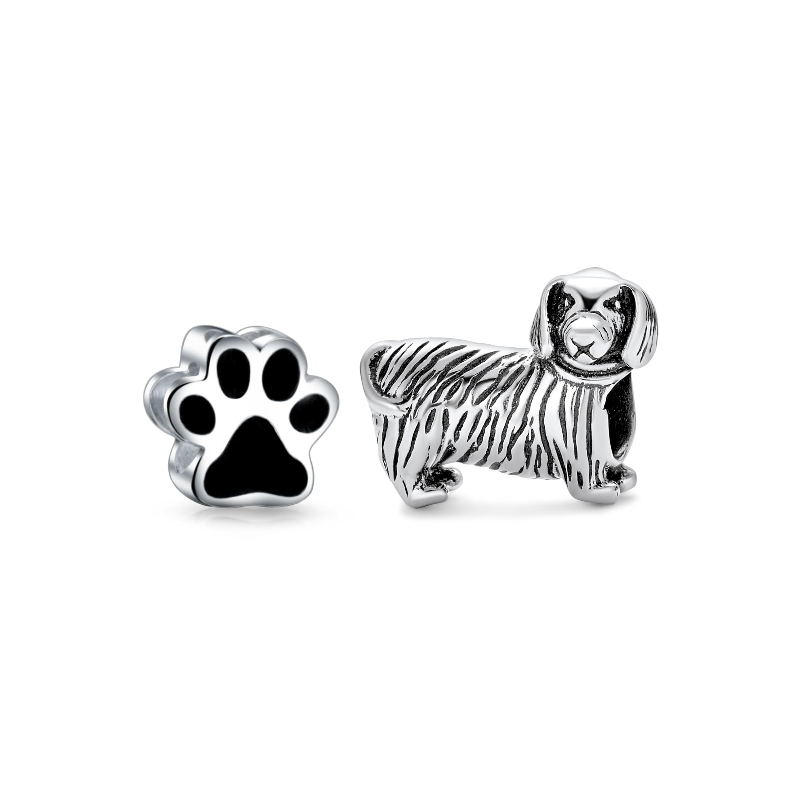 Bling Jewelry Pet Animal Lover Floppy Ears Puppy Dog Show Poodle Yorkie Frenchie Chihuahua Bone Charm Bead For Women Teen Oxidized .925 Sterling Silver Fits European Bracelet