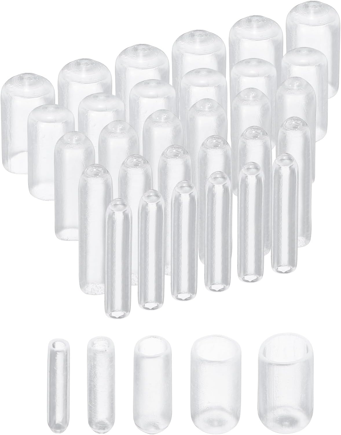 50pcs Round Rubber End Caps 1/8" 3/16" 1/4" 5/16" 3/8" Clear Vinyl Cover Screw Thread Protectors Assortment Kit(3mm 5mm 6mm 8mm 9.5mm)