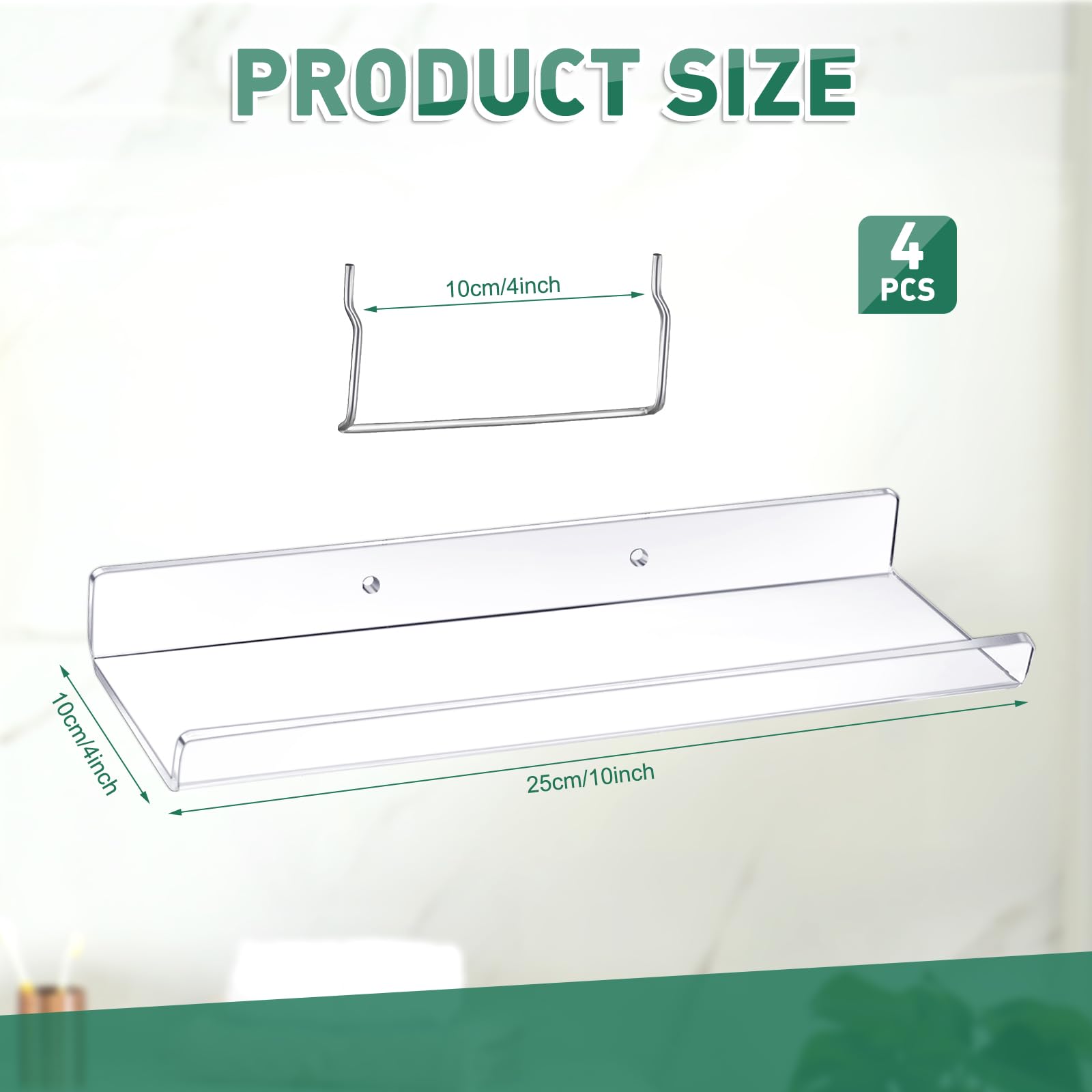 Lounsweer Juego de 4 estantes de acrílico transparente con ganchos de metal, organizador de tablero de clavijas, accesorios en forma de U, estante de almacenamiento para pared, sala de manualidades,
