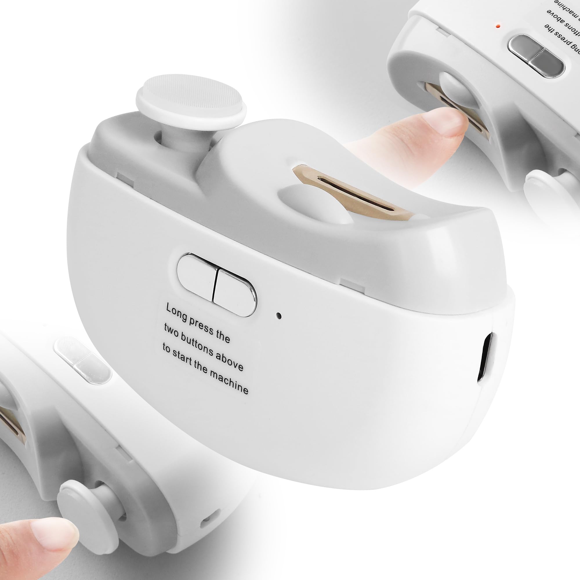 Electric Nail Clippers(Not for Toenails) - 3-in-1 Fingernail Trimmer, Polisher & Storage with LED Light, Rechargeable, 2 Speeds for Babies, Kids,