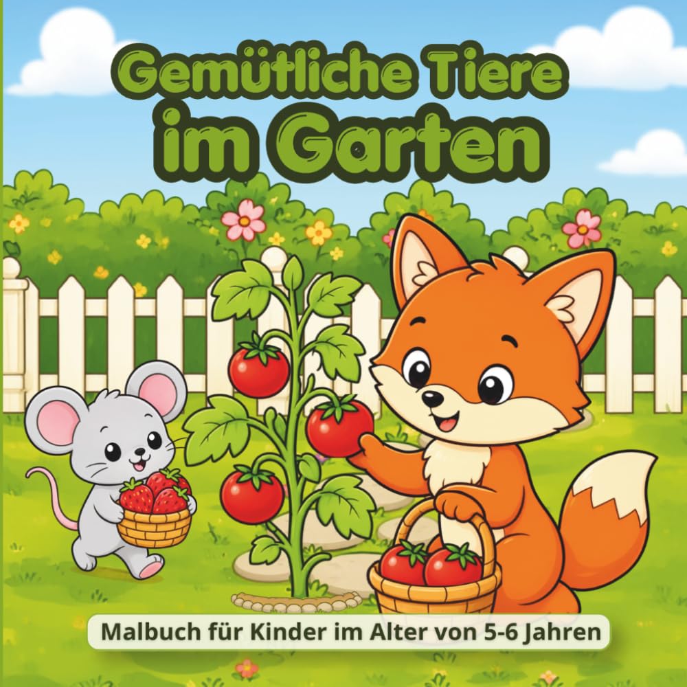 Gemütliche Tiere im Garten: Malbuch für Kinder