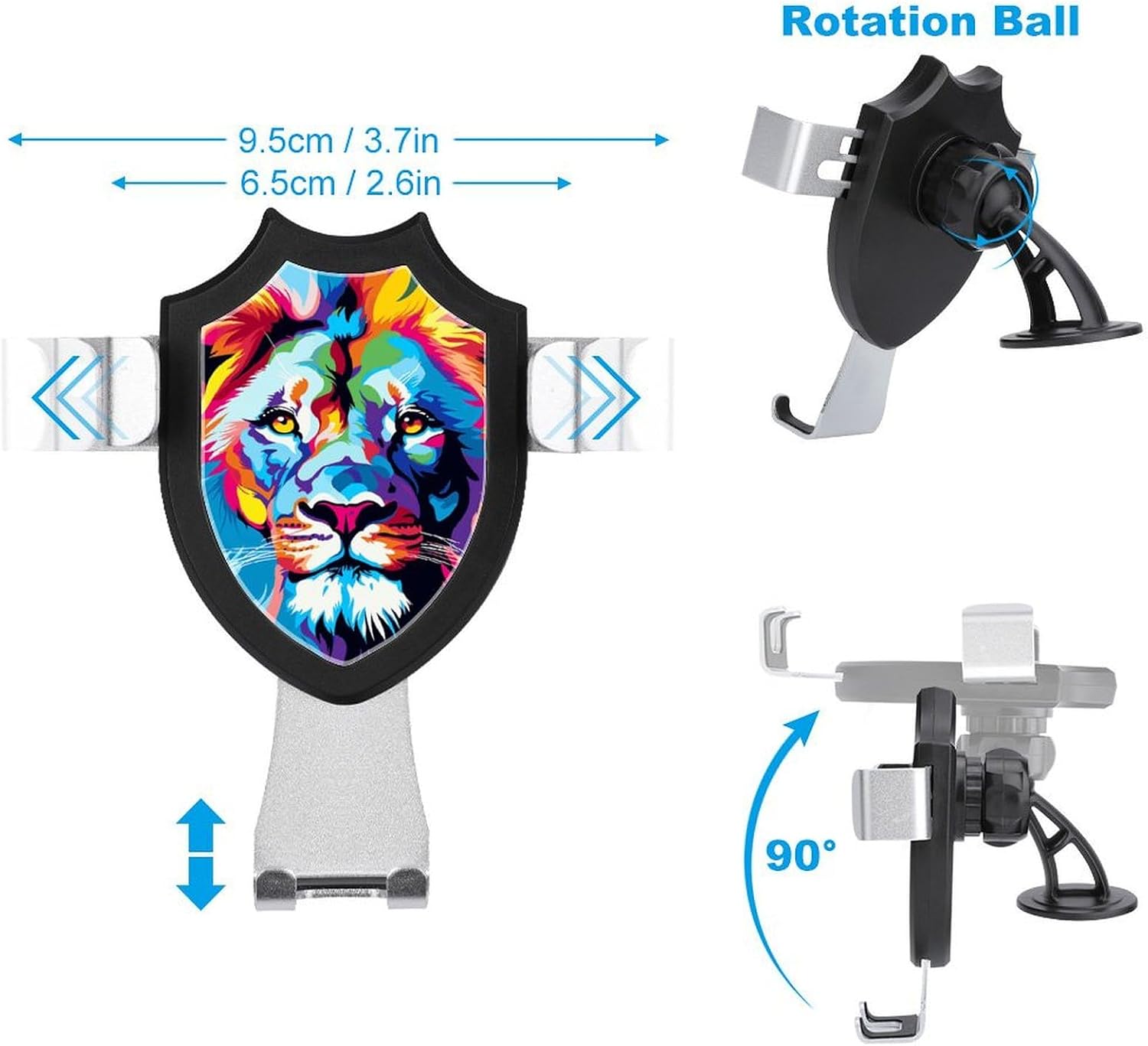 Colorful Lion Universal Car Phone Holder Upgraded 3-in-1 Car Phone Holders Mount Smartphone Mount Cell Phone Car Mounts with Suction Cup for Car Dashboard Windshield Air Vent image 2