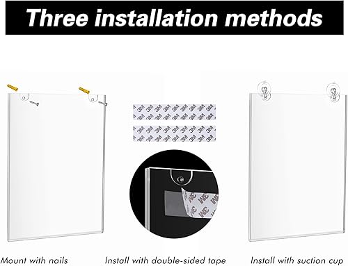 Miniatura 7 de Relx Soporte acrílico para letreros de 8.5 x 11 pulgadas, soporte de exhibición de acrílico con tornillos y cinta 3M, marcos transparentes de