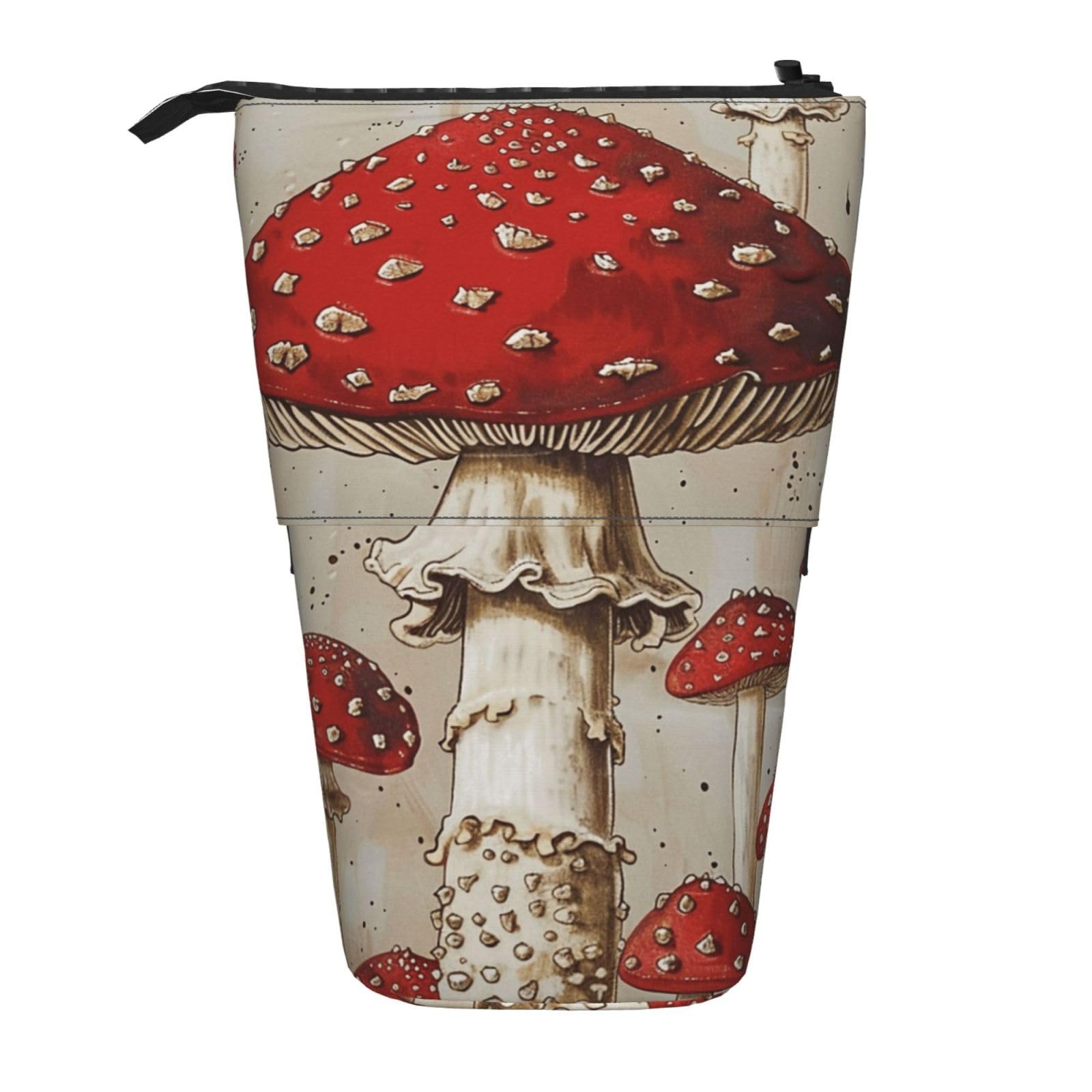 JKSEEPYN Telescopic Pencil Case Pen Bag, Red White Mushroom Prints Cute Pencil Organizer, Portable Pencil Bag for School Office Travel