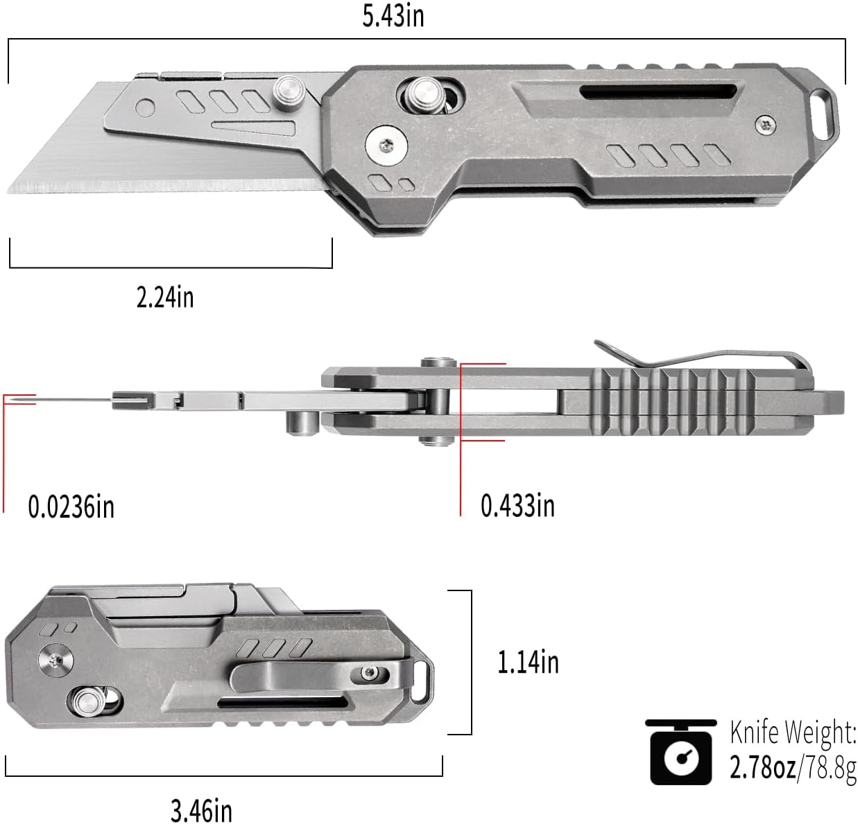 Titanium Folding Knife, EDC Utility Knife with 10Pcs Replaced Blades, Lightweight Pocket Knife for Hiking, Camping, Fishing