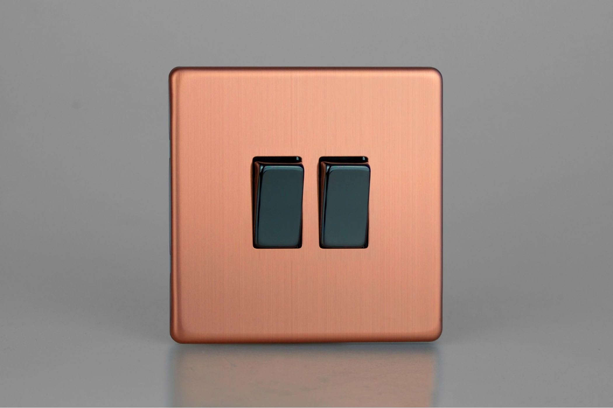 Varilight 2-Gang 10A Rocker Switch In Brushed Copper Finish For Luxurious Home Decor 5021575018042