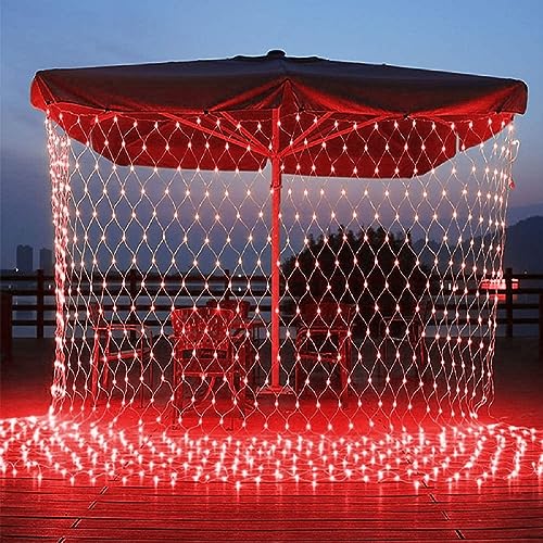 Image of LED Net Mesh String Lights, 9.8Ft X 6.6Ft, 192 LEDs, 8 Modes Diwali Decor with Diwali Lights for Home Decoration! LED Diwali Light, LED Lights for Home Decoration (3x2 Net Red)