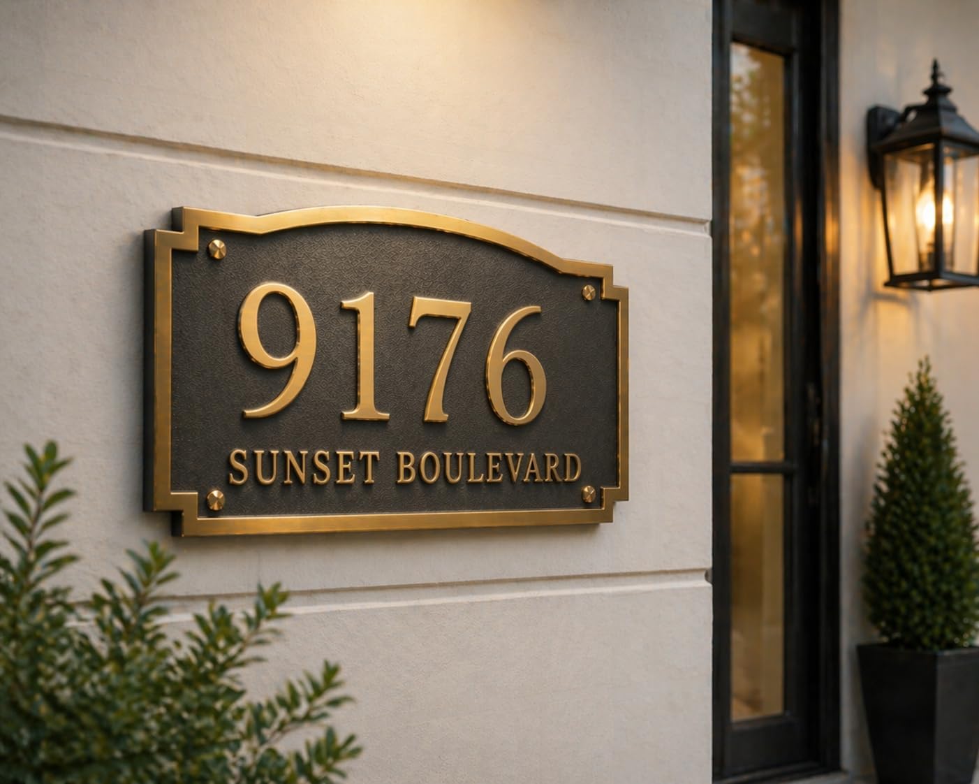 Personalized Brass Address Plaque – Custom House Number & Street Name Sign, Solid Metal Outdoor Door Plate with Raised Letters, Weatherproof Wall Sign (7 Finishes Available) (Brass With Grey)