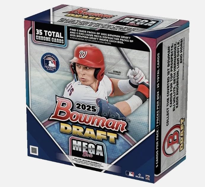 2025 Bowman Draft Mega Box Baseball Trading Cards, 35 Chrome Cards with Exclusive Refractor Packs