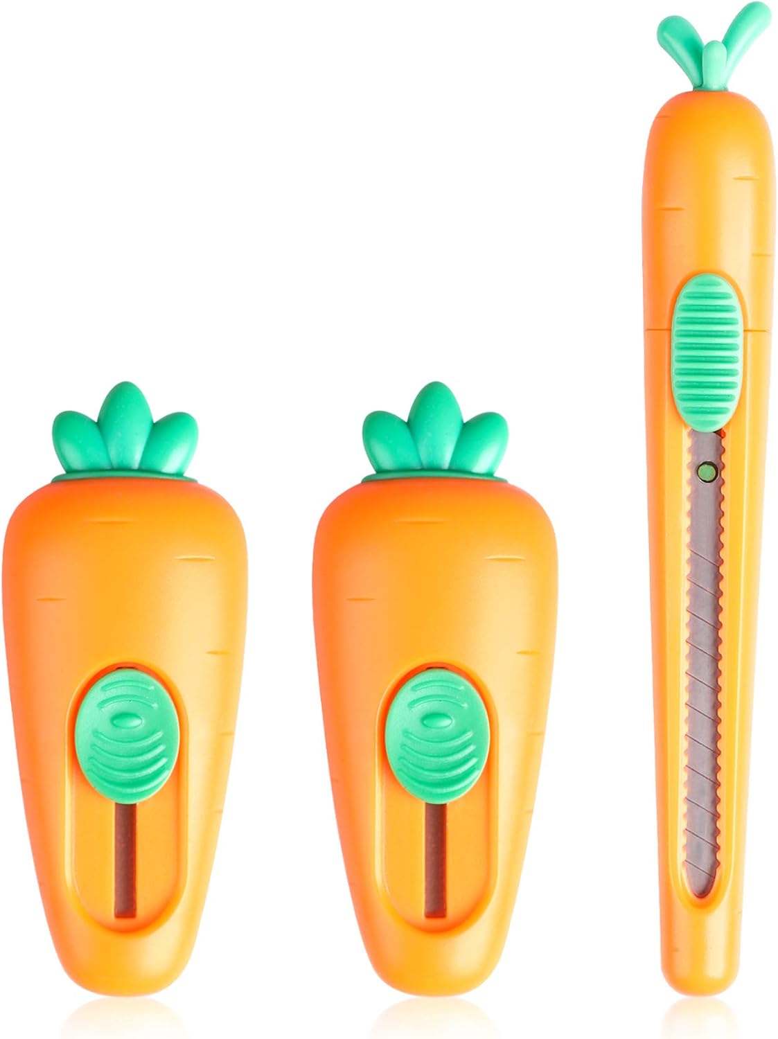 3 Pack Utility Knives, Box Cutters Retractable, Mini Portable Carrot Style Box Cutter Blades, Auto Retracts to Lock Slides Open Blade, for Cartons, Cardboard, Boxes Cutting, and DIY Crafts