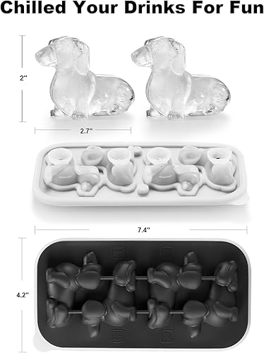 Miniatura 3 de ACOOKEE Molde 3D para cubitos de hielo para perro salchicha, 4 agujeros, forma divertida, bandeja grande para cubitos de hielo para whisky, cóctel,