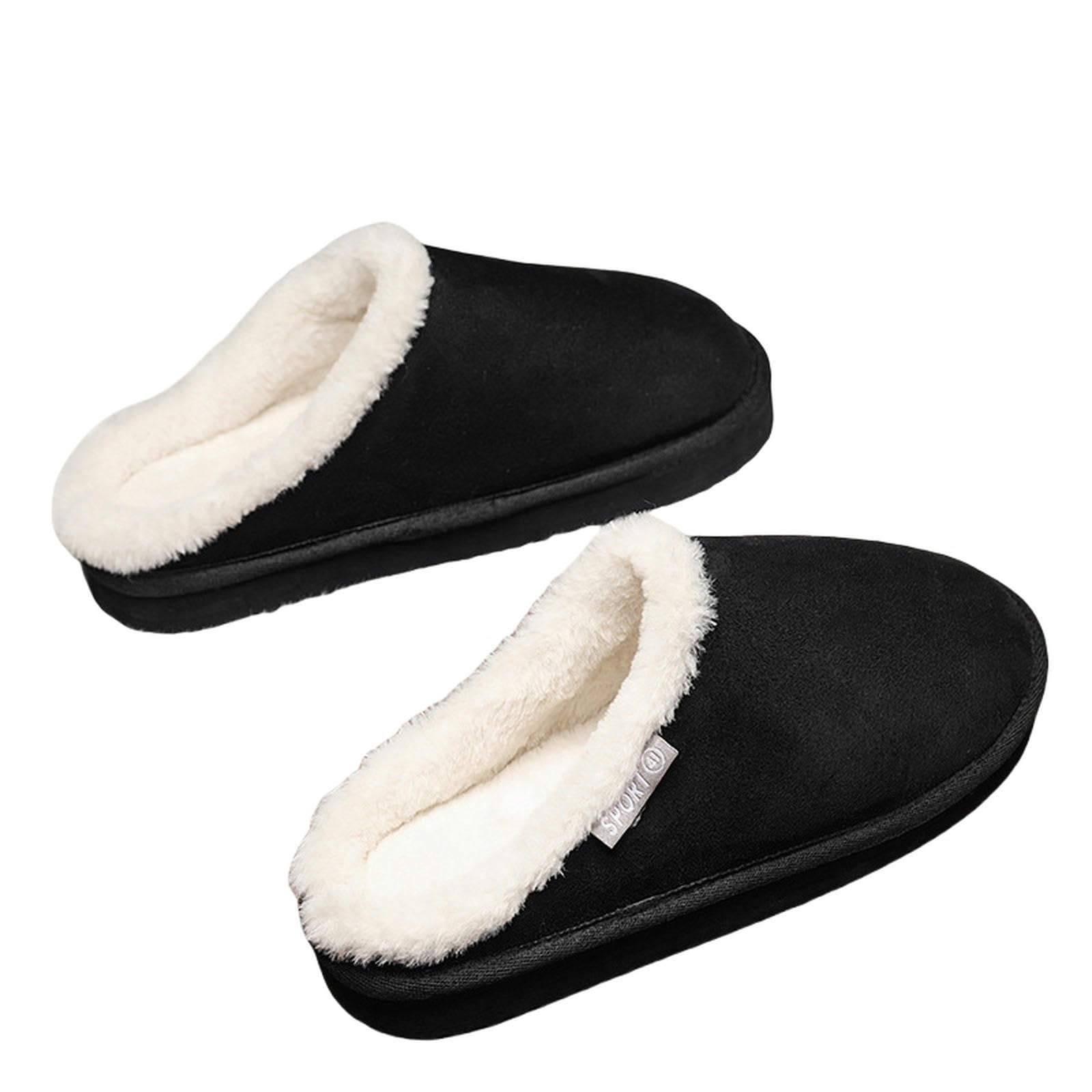 Pantofole Invernali Uomo Pantofole di Cotone per Gli Uomini, Casa Calda Coperta Peluche Spessa Suola di Coppia Casa Peluche Autunno E Inverno -Black-quarantacinque
