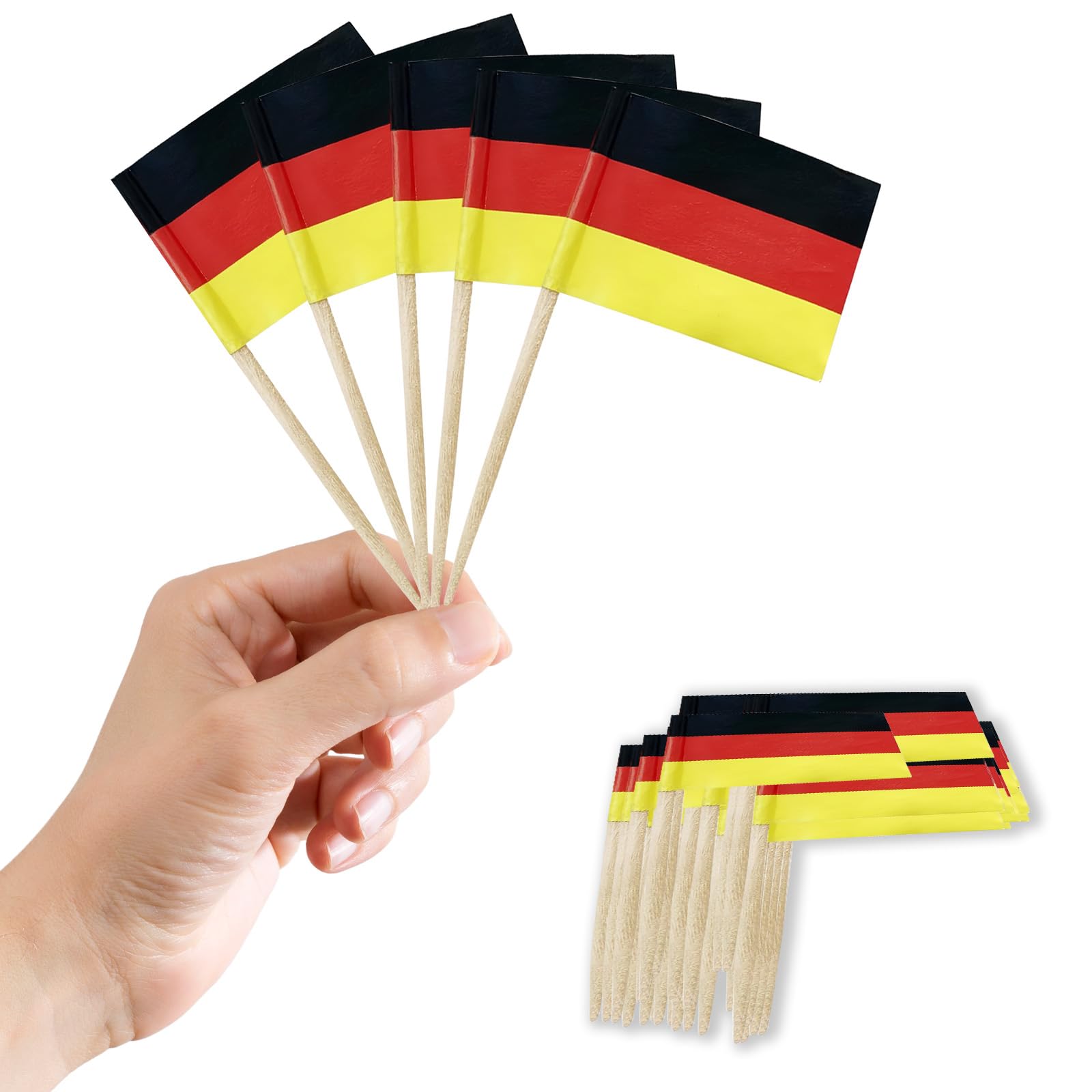 COSORO 100 Piezas Bandera de Palillos de Dientes Alemania,Mini Bandera Cóctel Pastel Sándwiches Comida Fruta Pastelería Decoración, Cupcake Fiesta Pub Copa del Mundo Decoración