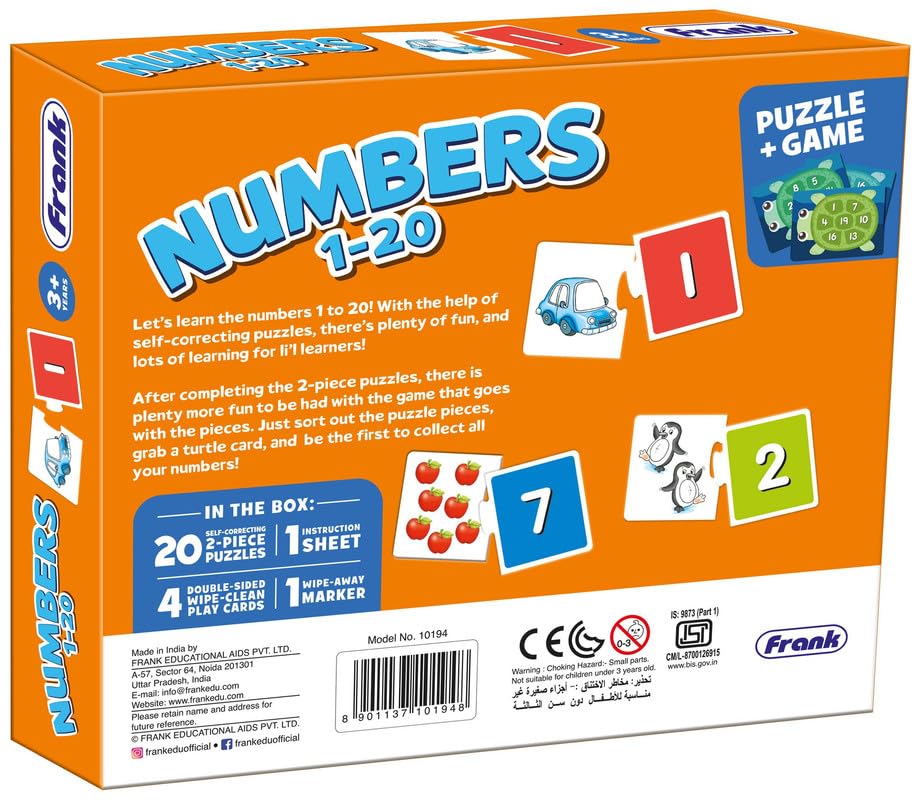 Image of Frank Numbers 1-20 Puzzle & Game | Fun & Interactive Self-Correcting Number Puzzle for Kids 3+ Years | Educational Toy for Number Recognition, Focus & Cognitive Development | Motor Skills