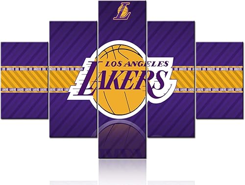Lienzo decorativo con logotipo de Los Angeles Lakers, pinturas de la NBA, 5 piezas, obras de arte de baloncesto, deportes en el centro de grapas,
