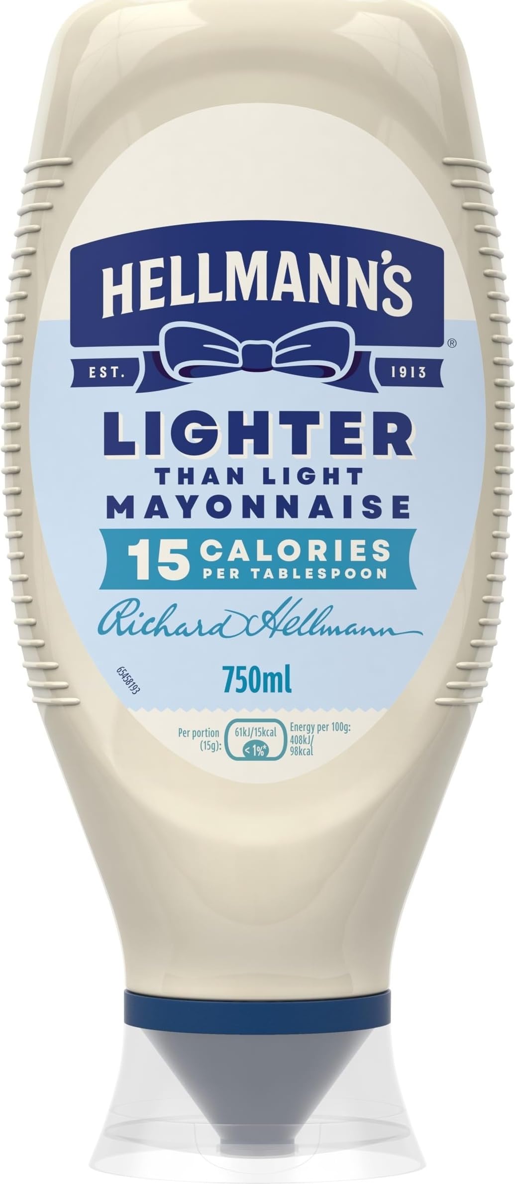 Hellmann's Lighter Than Light Mayonnaise mayo with 15 calories per tablespoon squeeze bottle for sandwiches, wraps and salads 750 ml