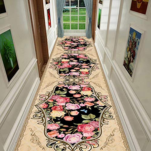 Alfombras de pasillo largo con impresión 3D de flores rosas en poliéster suave 3