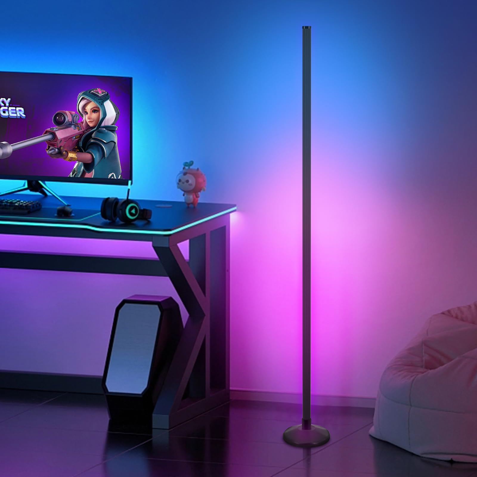 RGB Angle Floor Lamp, RGB Color Changing Floor Lamp with Bluetooth App and Remote Control, Music Sync, 65" Mood Lighting, 24H Timer, 398+ DIY Modes-image-46