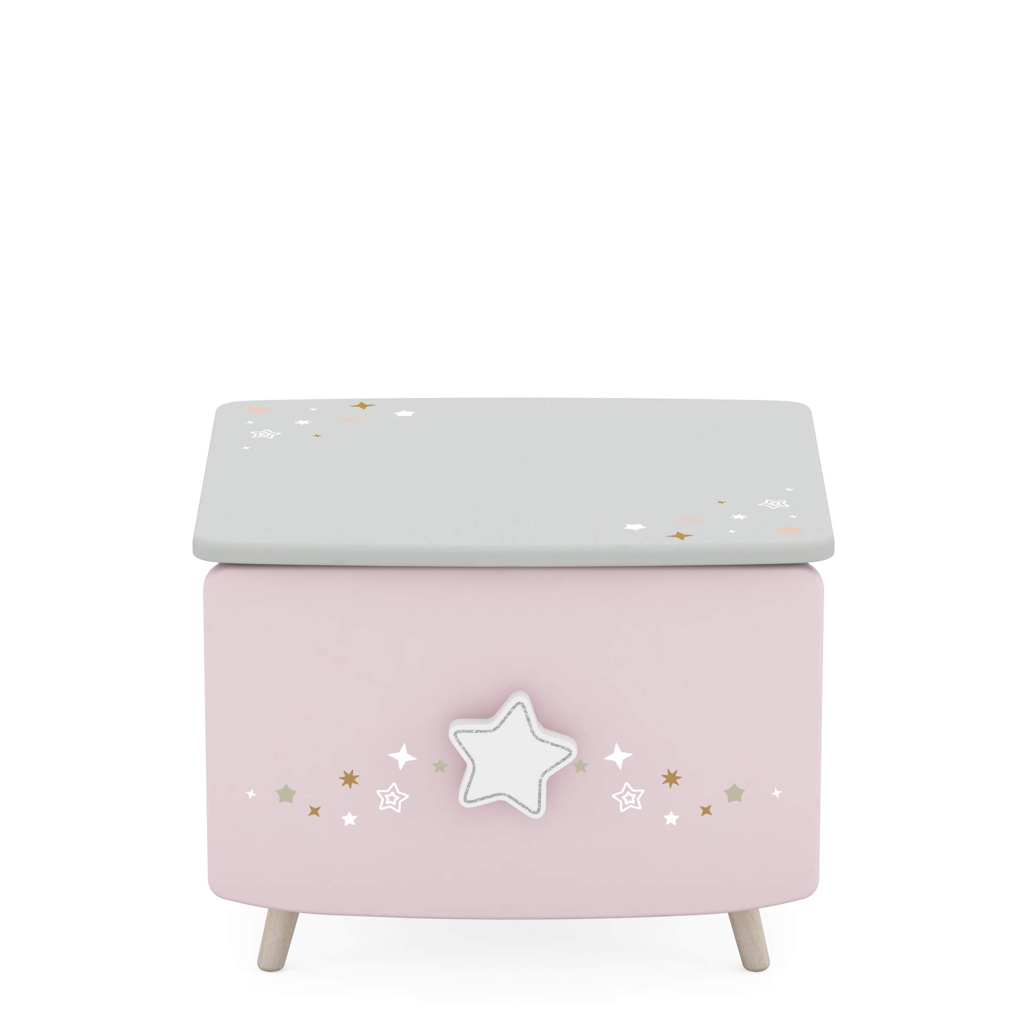 Demeyere Table de Nuit Enfant Rose Pâle avec Poignée Etoile à Paillettes – Peinture Non Toxique – Petite Table de Chevet (34 cm de Haut) Qui s’Intègre à Notre Collection Meubles de Chambre d’Enfant