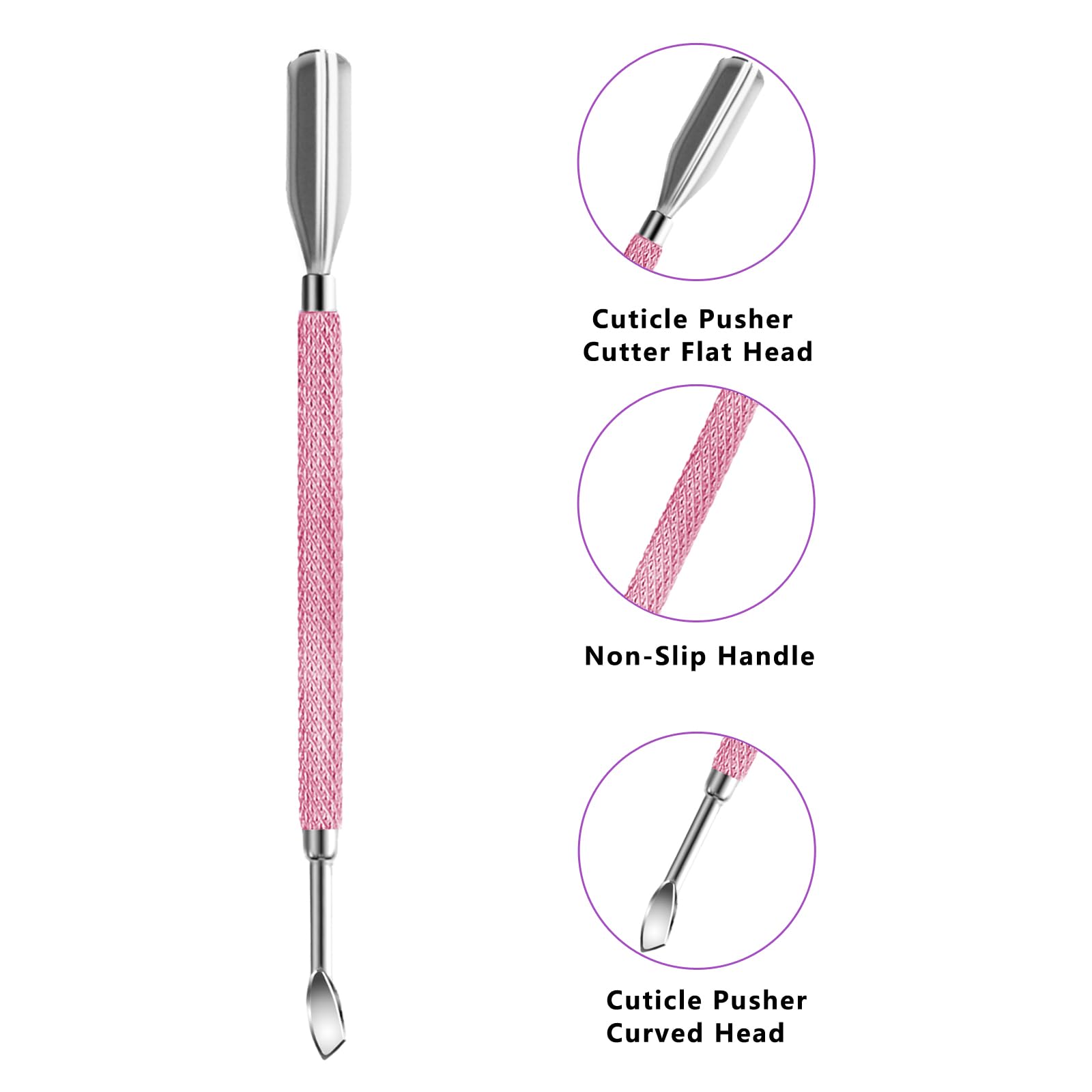 Nagelhautschneider mit Nagelhautschieber und Schere, Nagelhautentferner, professionelle langlebige Pediküre-Maniküre-Werkzeuge, Edelstahl Nagelhautzange Cutter Clipper (rosa Drücker)