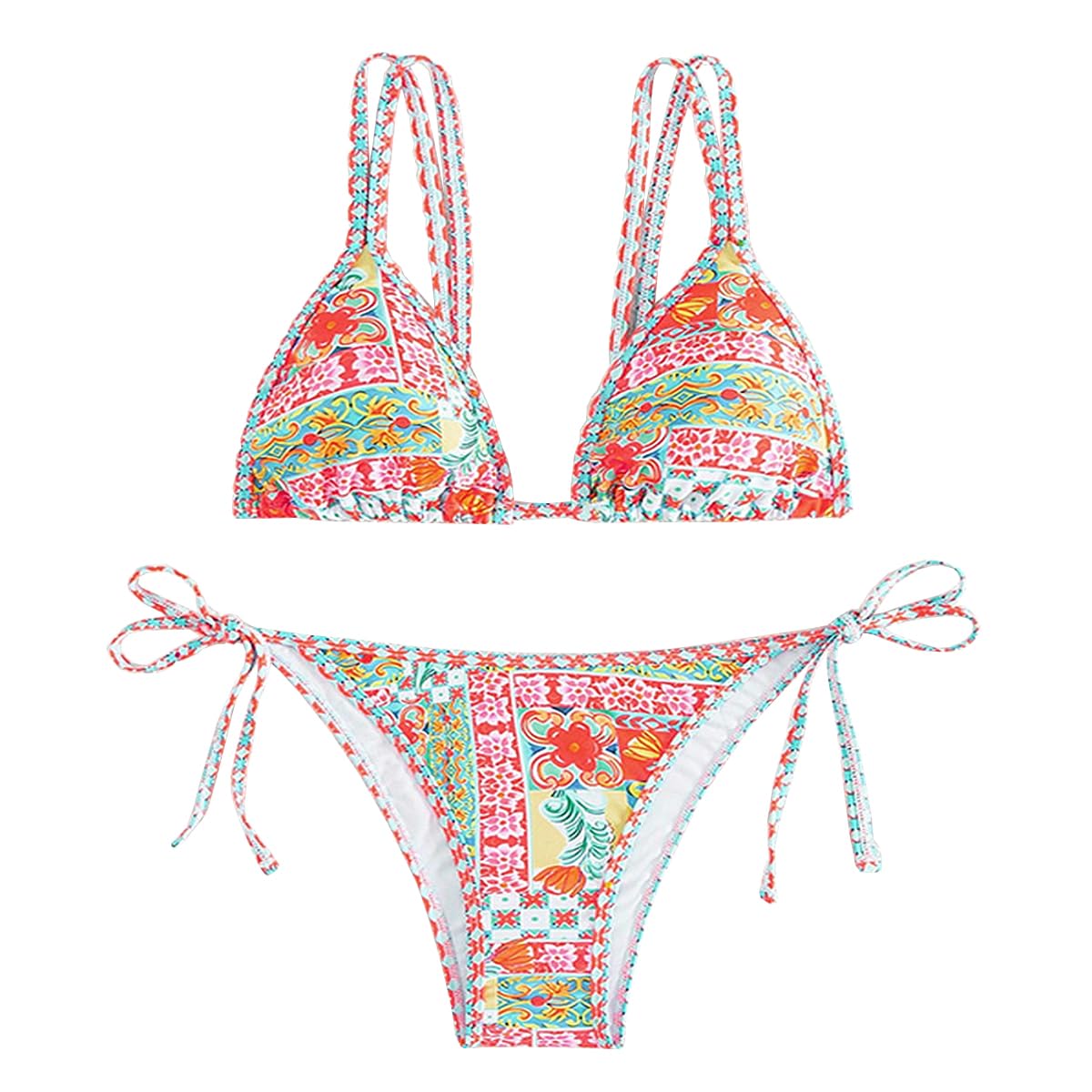 SNOMYRS Biquíni feminino triangular, 2 peças, com estampa floral,...