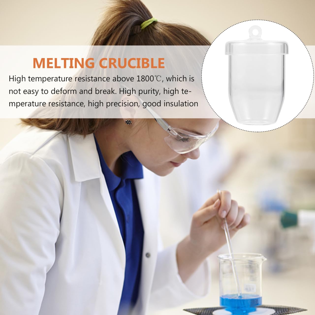 Creuset en Quartz Pur avec Couvercle, Résistant À Haute Température pour Fusion De Métaux Précieux Et Expériences Scientifiques, Taille Compacte 8 X 5 X 5 Cm