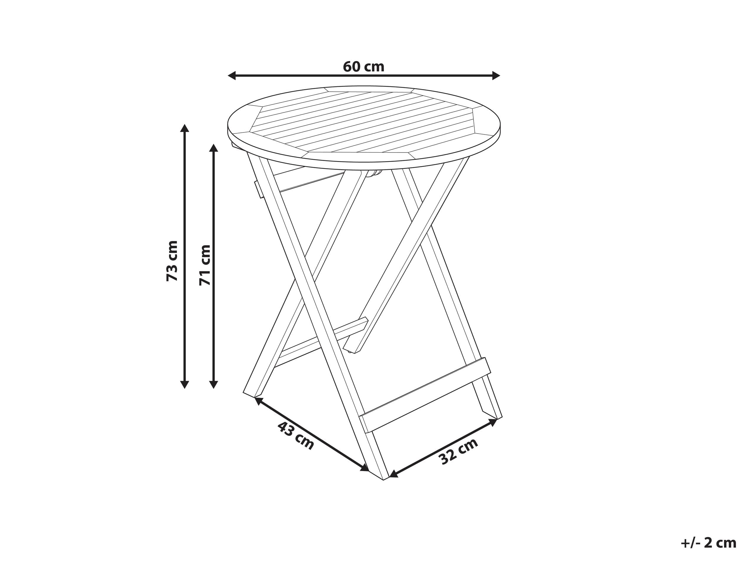 Beliani Gartentisch Akazienholz braun klappbar klein rund ø 60 cm Prossedi