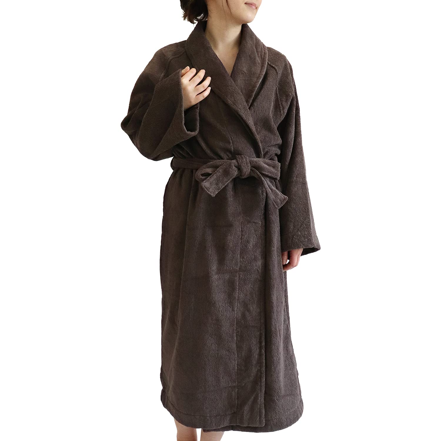 sensui Japanese-Made Antibacterial and Odor-Resistant Bathrobe, Men's and Women's Terry Cloth, 100% Cotton, Osaka Senshu Towel, Unisex, Roomwear Medium dark brown